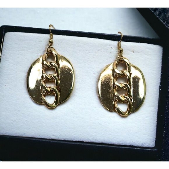 Vintage Chunky Chain Earrings Gold Tone Dangle Retro 80s - Picture 1 of 6